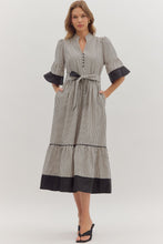 Load image into Gallery viewer, NEWEST ARRIVAL Black Striped Flare Sleeve Midi Dress
