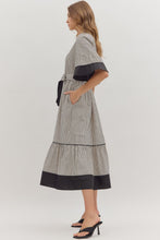 Load image into Gallery viewer, NEWEST ARRIVAL Black Striped Flare Sleeve Midi Dress
