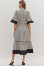 Load image into Gallery viewer, NEWEST ARRIVAL Black Striped Flare Sleeve Midi Dress
