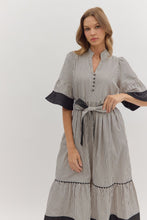 Load image into Gallery viewer, NEWEST ARRIVAL Black Striped Flare Sleeve Midi Dress
