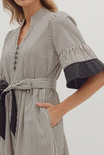 Load image into Gallery viewer, NEWEST ARRIVAL Black Striped Flare Sleeve Midi Dress
