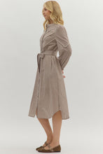 Load image into Gallery viewer, NEWEST ARRIVAL Brown Gingham Button Down Midi Dress

