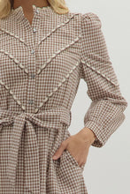 Load image into Gallery viewer, NEWEST ARRIVAL Brown Gingham Button Down Midi Dress
