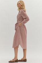 Load image into Gallery viewer, NEWEST ARRIVAL Burgundy Gingham Button Down Midi Dress
