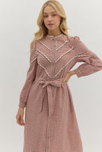 Load image into Gallery viewer, NEWEST ARRIVAL Burgundy Gingham Button Down Midi Dress
