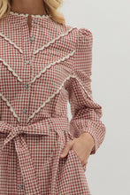 Load image into Gallery viewer, NEWEST ARRIVAL Burgundy Gingham Button Down Midi Dress
