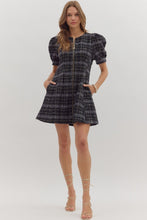 Load image into Gallery viewer, NEWEST ARRIVAL ONLINE ONLY Red/Black Tweed Plaid Zipper Front Dress
