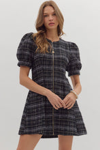 Load image into Gallery viewer, NEWEST ARRIVAL ONLINE ONLY Red/Black Tweed Plaid Zipper Front Dress
