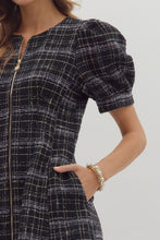 Load image into Gallery viewer, NEWEST ARRIVAL ONLINE ONLY Red/Black Tweed Plaid Zipper Front Dress
