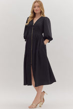 Load image into Gallery viewer, NEWEST ARRIVAL Black or Brown Zipper Front Midi Dress
