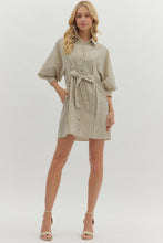 Load image into Gallery viewer, NEWEST ARRIVAL Olive Striped Front Tie Shirt Dress
