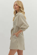 Load image into Gallery viewer, NEWEST ARRIVAL Olive Striped Front Tie Shirt Dress

