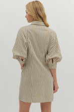 Load image into Gallery viewer, NEWEST ARRIVAL Olive Striped Front Tie Shirt Dress
