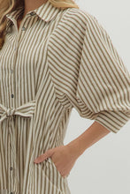 Load image into Gallery viewer, NEWEST ARRIVAL Olive Striped Front Tie Shirt Dress

