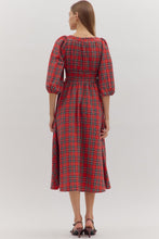 Load image into Gallery viewer, NEWEST ARRIVAL LAST ONE Red Christmas Plaid Black Bow Midi Dress

