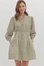 Load image into Gallery viewer, NEWEST ARRIVAL Olive Green Striped Button Front Dress
