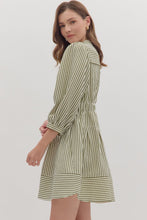Load image into Gallery viewer, NEWEST ARRIVAL Olive Green Striped Button Front Dress
