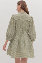 Load image into Gallery viewer, NEWEST ARRIVAL Olive Green Striped Button Front Dress
