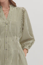 Load image into Gallery viewer, NEWEST ARRIVAL Olive Green Striped Button Front Dress

