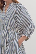 Load image into Gallery viewer, NEWEST ARRIVAL Indigo Blue Striped Button Front Dress
