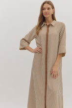 Load image into Gallery viewer, NEWEST ARRIVAL Brown Striped Button Down Midi Dress
