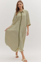 Load image into Gallery viewer, NEWEST ARRIVAL Olive Green Striped Button Down Midi Dress
