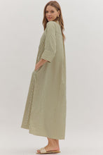 Load image into Gallery viewer, NEWEST ARRIVAL Olive Green Striped Button Down Midi Dress
