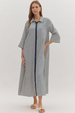 Load image into Gallery viewer, NEWEST ARRIVAL Navy Blue Striped Button Down Midi Dress
