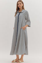 Load image into Gallery viewer, NEWEST ARRIVAL Navy Blue Striped Button Down Midi Dress

