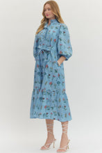 Load image into Gallery viewer, NEWEST ARRIVAL Chambray Blue Floral Midi Dress
