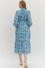 Load image into Gallery viewer, NEWEST ARRIVAL Chambray Blue Floral Midi Dress
