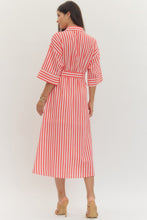 Load image into Gallery viewer, NEWEST ARRIVAL Red Striped Half Sleeve Midi Dress
