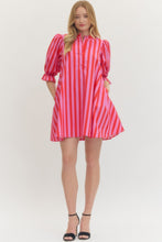 Load image into Gallery viewer, NEWEST ARRIVAL Bold Pink/Red Striped Puff Sleeve Dress

