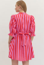 Load image into Gallery viewer, NEWEST ARRIVAL Bold Pink/Red Striped Puff Sleeve Dress

