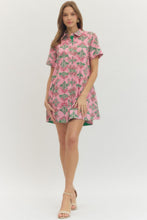 Load image into Gallery viewer, NEWEST ARRIVAL Pink/Green Floral Print Shirt Dress
