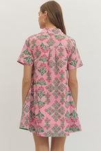 Load image into Gallery viewer, NEWEST ARRIVAL Pink/Green Floral Print Shirt Dress
