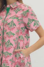 Load image into Gallery viewer, NEWEST ARRIVAL Pink/Green Floral Print Shirt Dress
