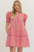 Load image into Gallery viewer, NEWEST ARRIVAL Red Gingham Puff Sleeve Dress
