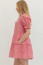 Load image into Gallery viewer, NEWEST ARRIVAL Red Gingham Puff Sleeve Dress
