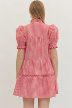 Load image into Gallery viewer, NEWEST ARRIVAL Red Gingham Puff Sleeve Dress
