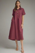 Load image into Gallery viewer, NEWEST ARRIVAL Wine Button Front Midi Dress

