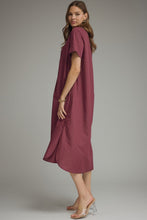 Load image into Gallery viewer, NEWEST ARRIVAL Wine Button Front Midi Dress
