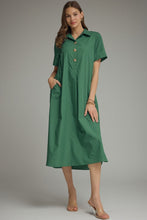 Load image into Gallery viewer, NEWEST ARRIVAL Forest Green Button Front Midi Dress

