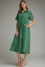 Load image into Gallery viewer, NEWEST ARRIVAL Forest Green Button Front Midi Dress

