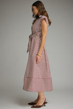 Load image into Gallery viewer, NEWEST ARRIVAL Burgundy Striped Waist Tie Midi Dress
