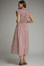 Load image into Gallery viewer, NEWEST ARRIVAL Burgundy Striped Waist Tie Midi Dress

