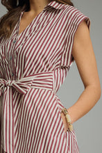 Load image into Gallery viewer, NEWEST ARRIVAL Burgundy Striped Waist Tie Midi Dress
