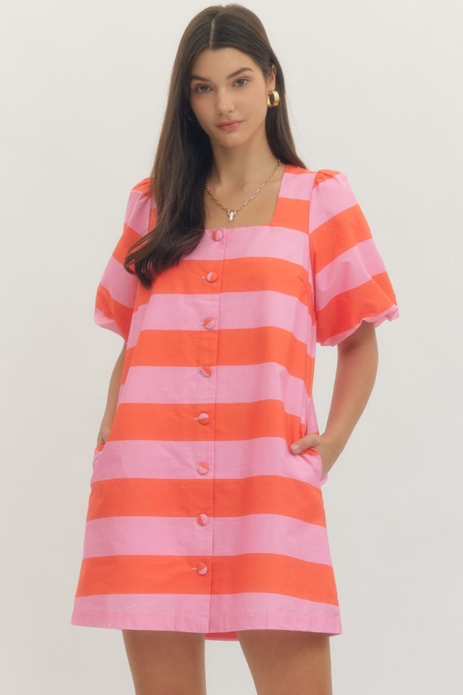 orange and pink striped dress Bivens Pink + Orange Stripe Mini Dress THML