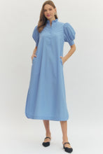 Load image into Gallery viewer, NEWEST ARRIVAL Chambray Blue Ruffle Neck Midi Dress
