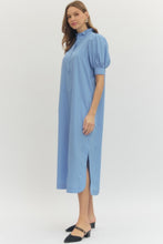 Load image into Gallery viewer, NEWEST ARRIVAL Chambray Blue Ruffle Neck Midi Dress
